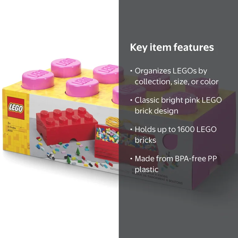 LEGO Medium Pink Storage Brick 8 - Kids Toy Box Block Organizer