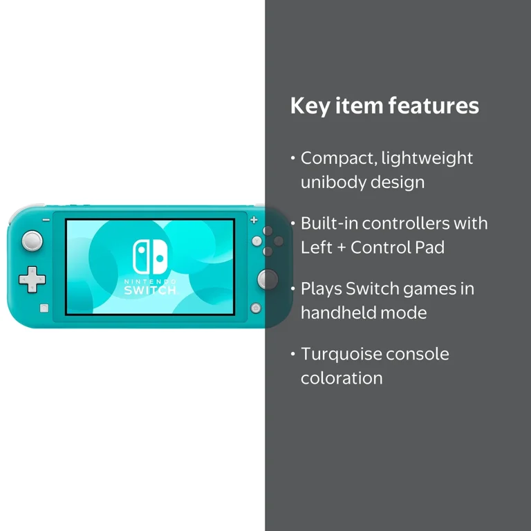 Nintendo Switch Lite, Handheld Game Console, Turquoise, Compact