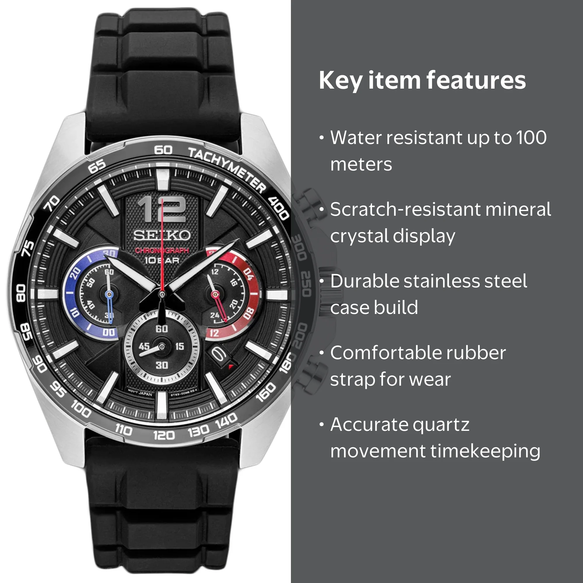 Seiko SSB347P1 Men's Chronograph Quartz Watch with Black Dial