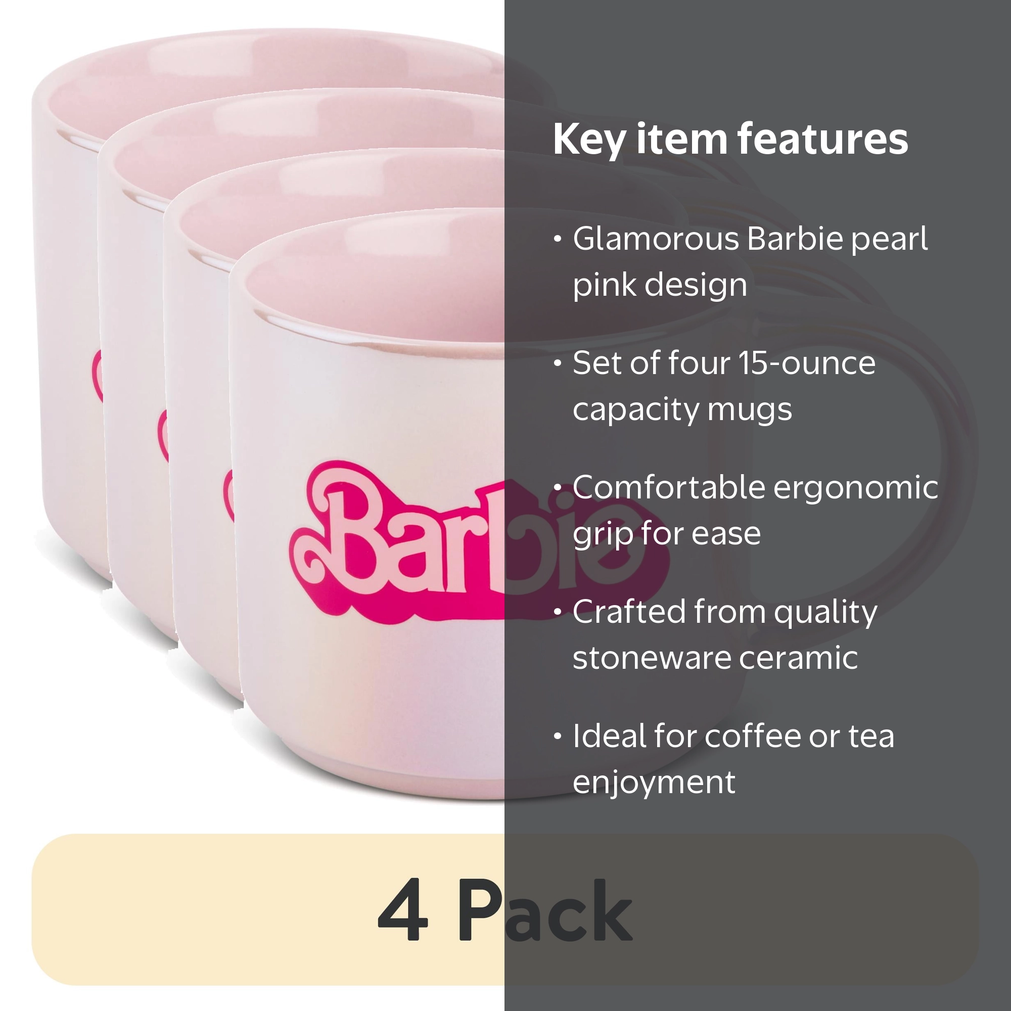 4 pack) Barbie Stoneware Pearl Pink 15oz Coffee Mug - Walmart.com