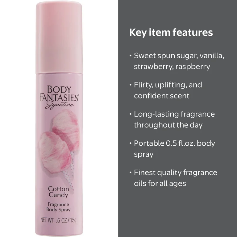 Body Fantasies Signature Cotton Candy Body Spray for Women, 0.5 fl