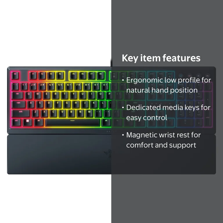 Razer, Full-Size Wired Mecha-Membrane Gaming Keyboard, RGB, Black
