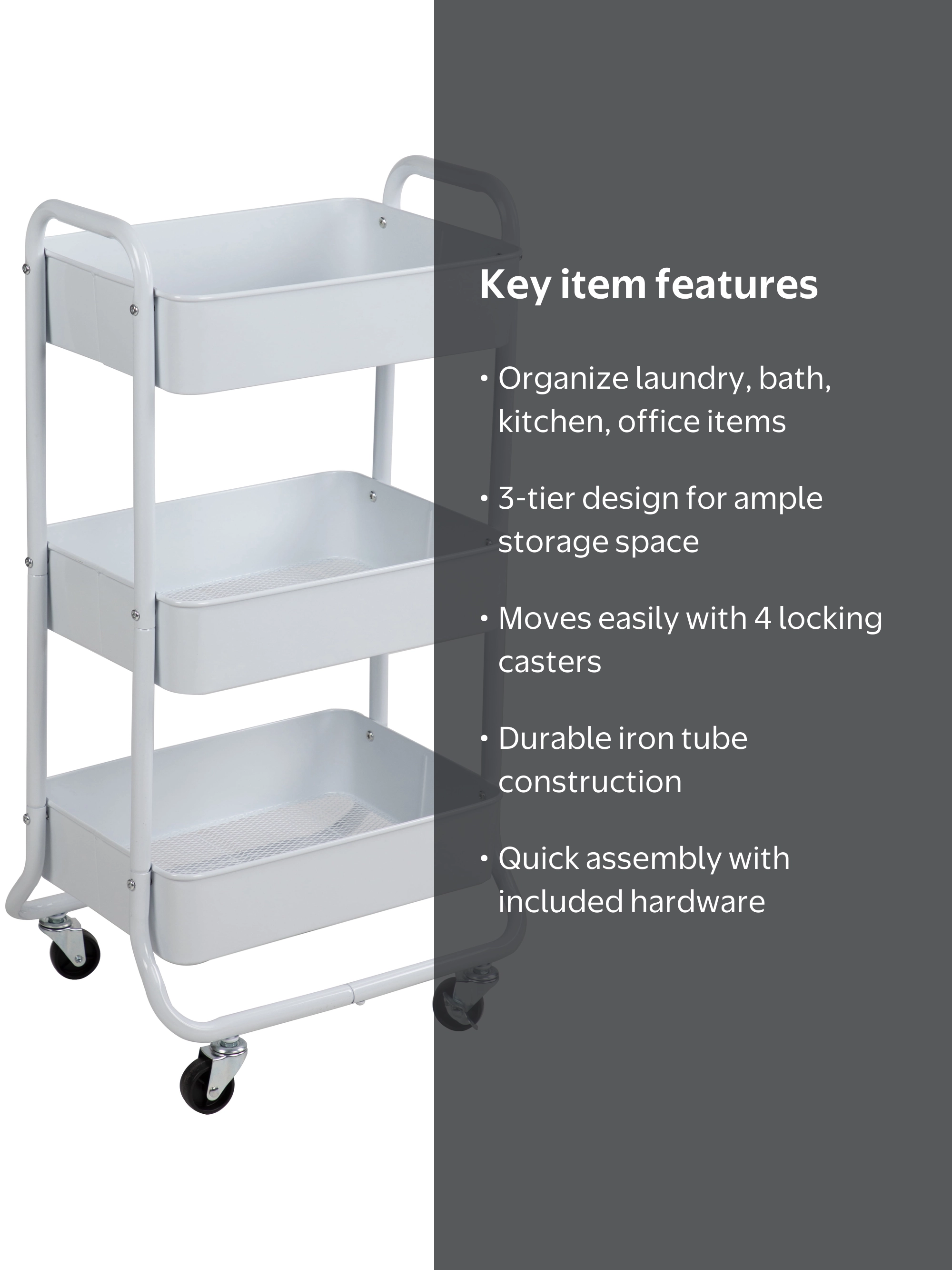 Mainstays Metal Frame Laundry Basket Sorter, 3-Tier, Arctic White