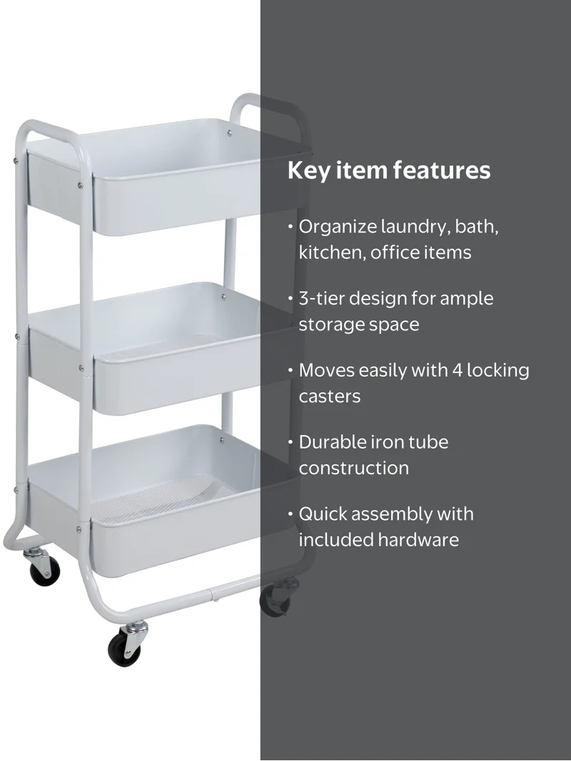 Mainstays Metal Frame Laundry Basket Sorter, 3-Tier, Arctic White