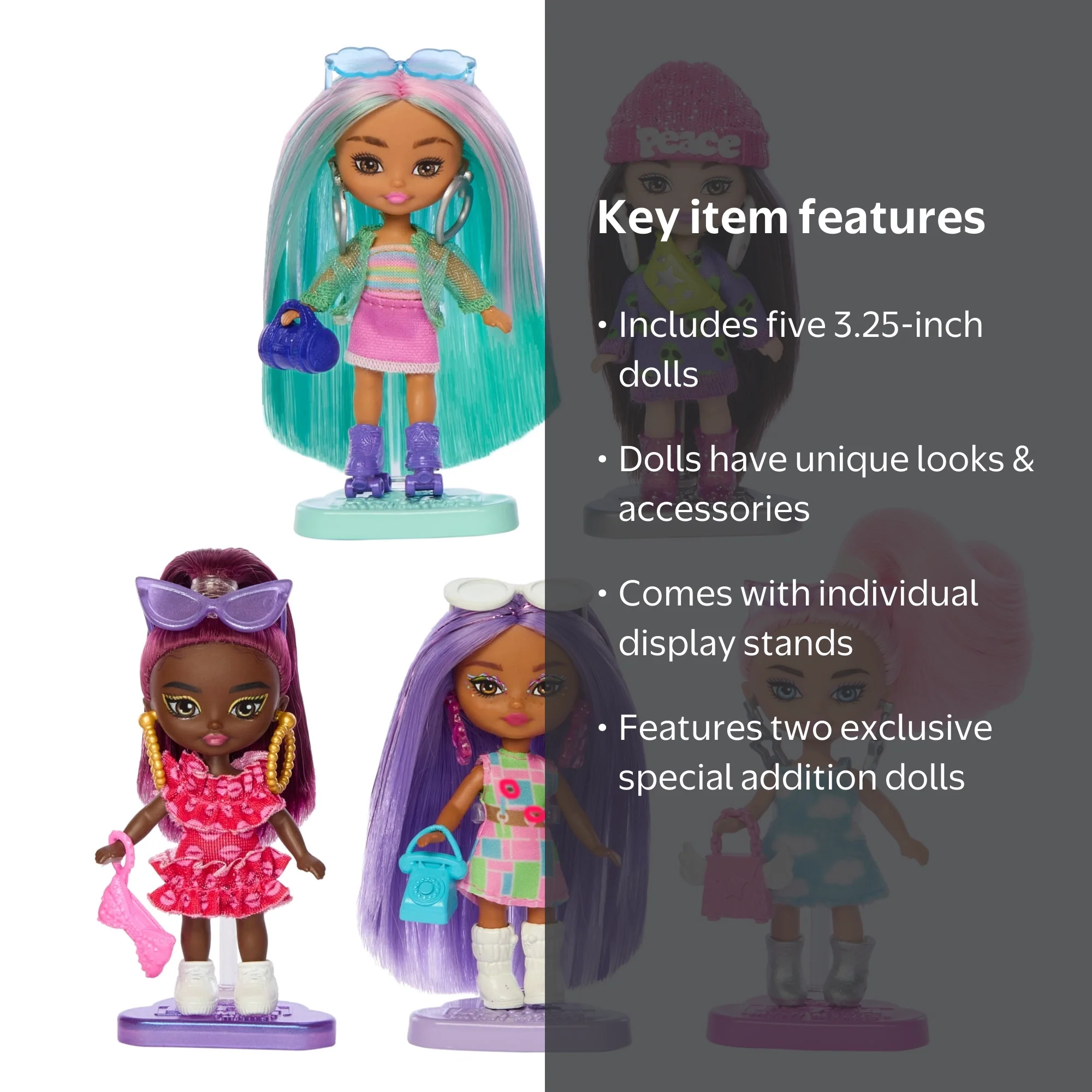 Five Barbie Dolls, Barbie Extra Mini Minis Small Doll Bundle