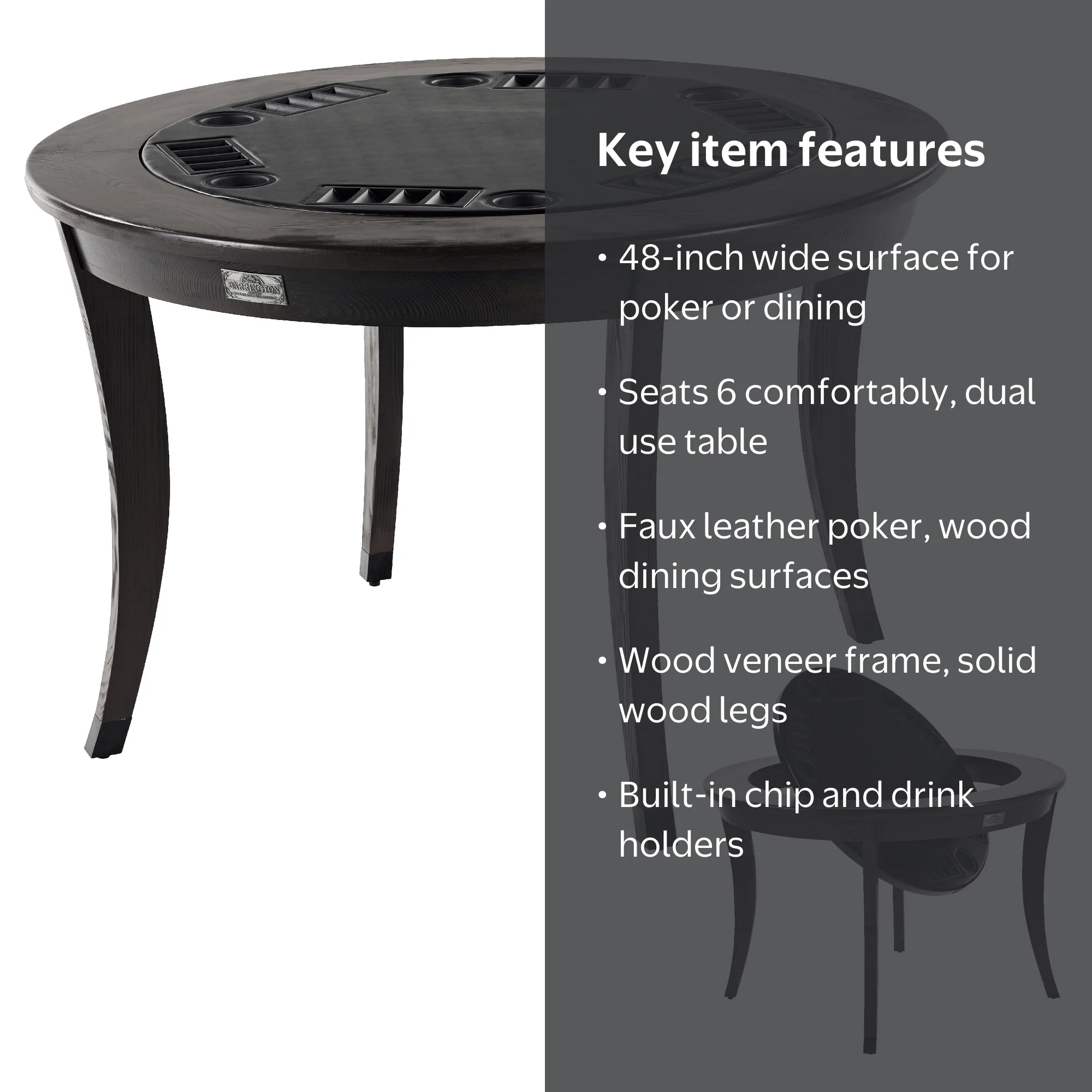 Free Shipping! Barrington Billiards 48-in 2-in-1 Poker Dining