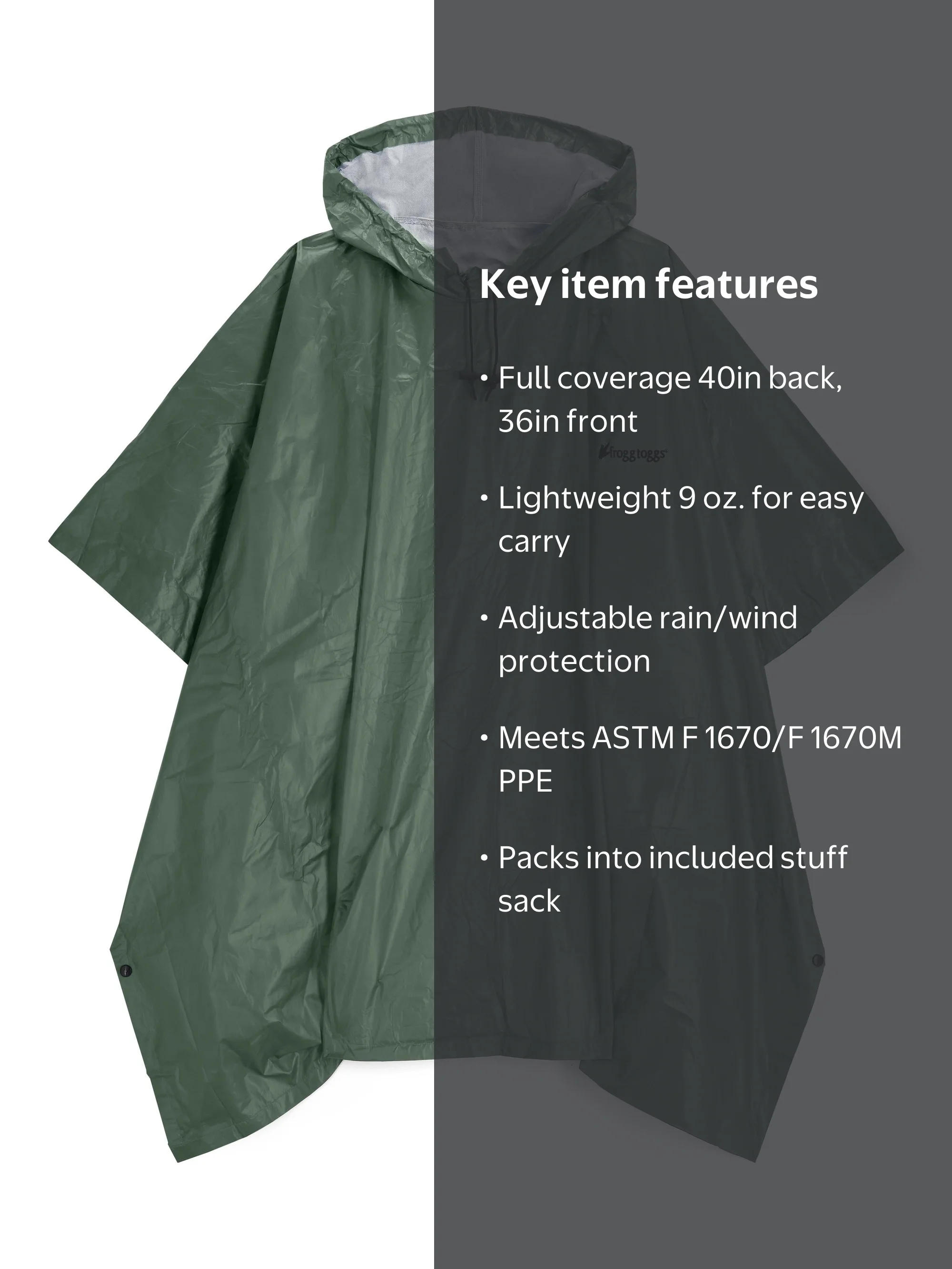 Frogg Toggs Ultra-Lite2 Rain Poncho for Adults, Packable Emergency