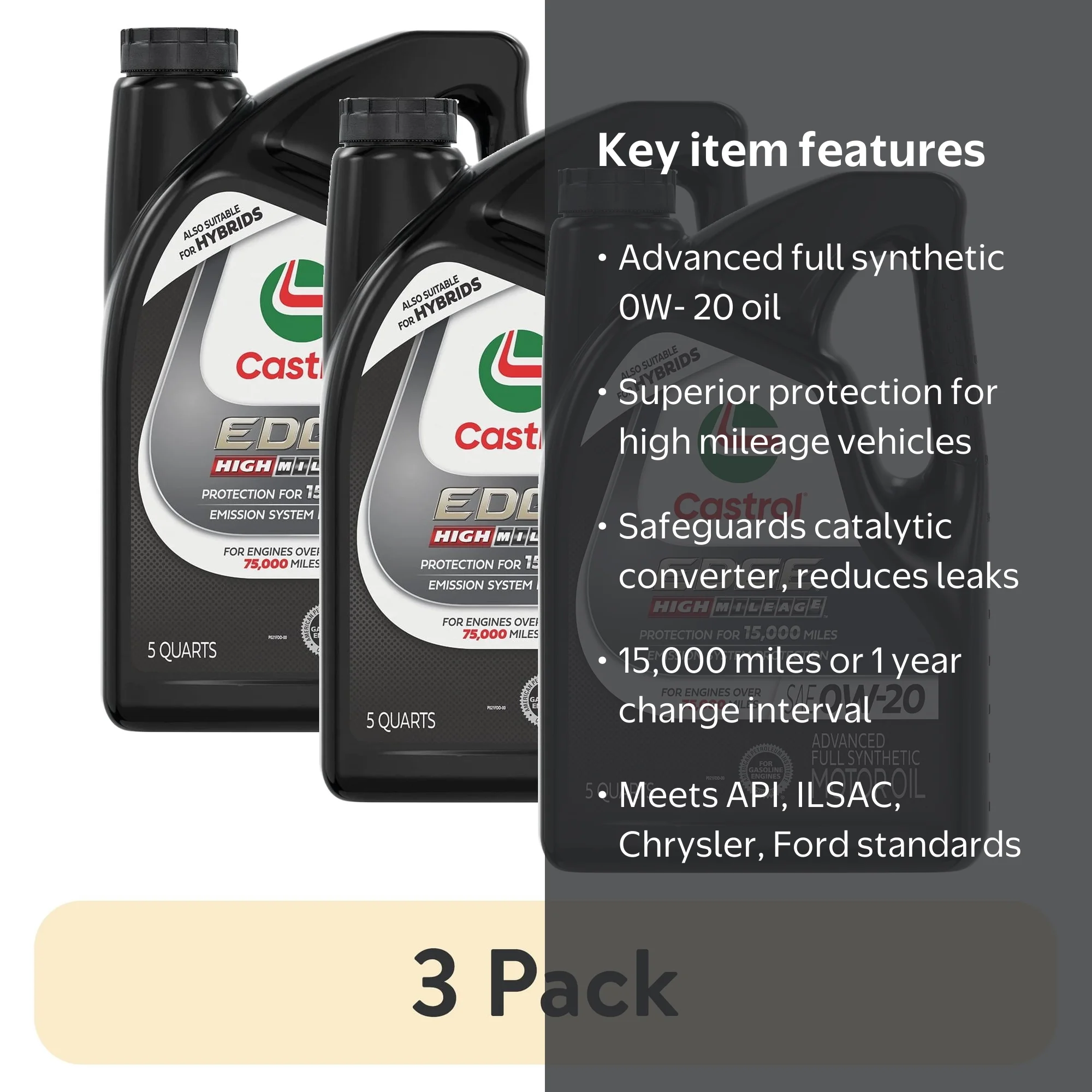 Castrol EDGE 0W-20 Full Synthetic Motor Oil - 5 Quarts - Walmart.com