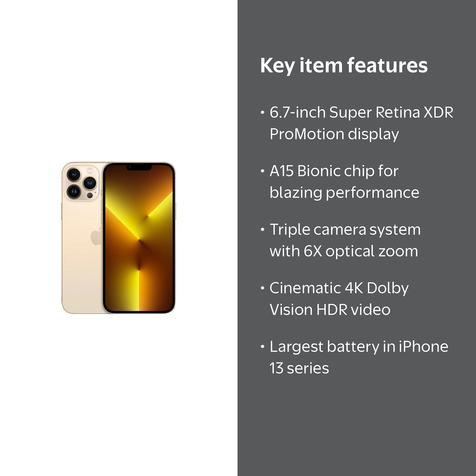 Apple iPhone 13 Pro Max, 512GB, Gold, Unlocked, Fair Condition
