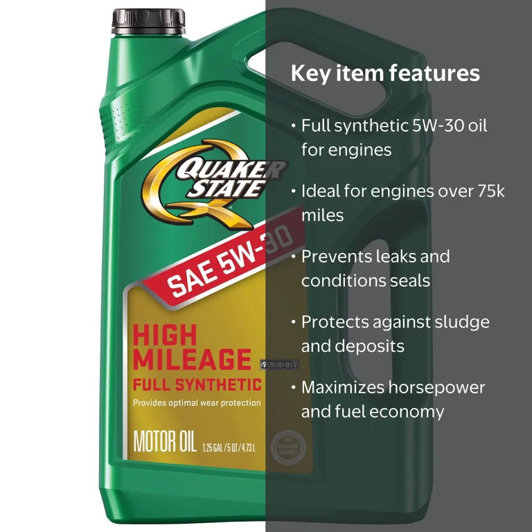 Quaker State High Mileage Full Synthetic 5W-30 Motor Oil, 5 Quart