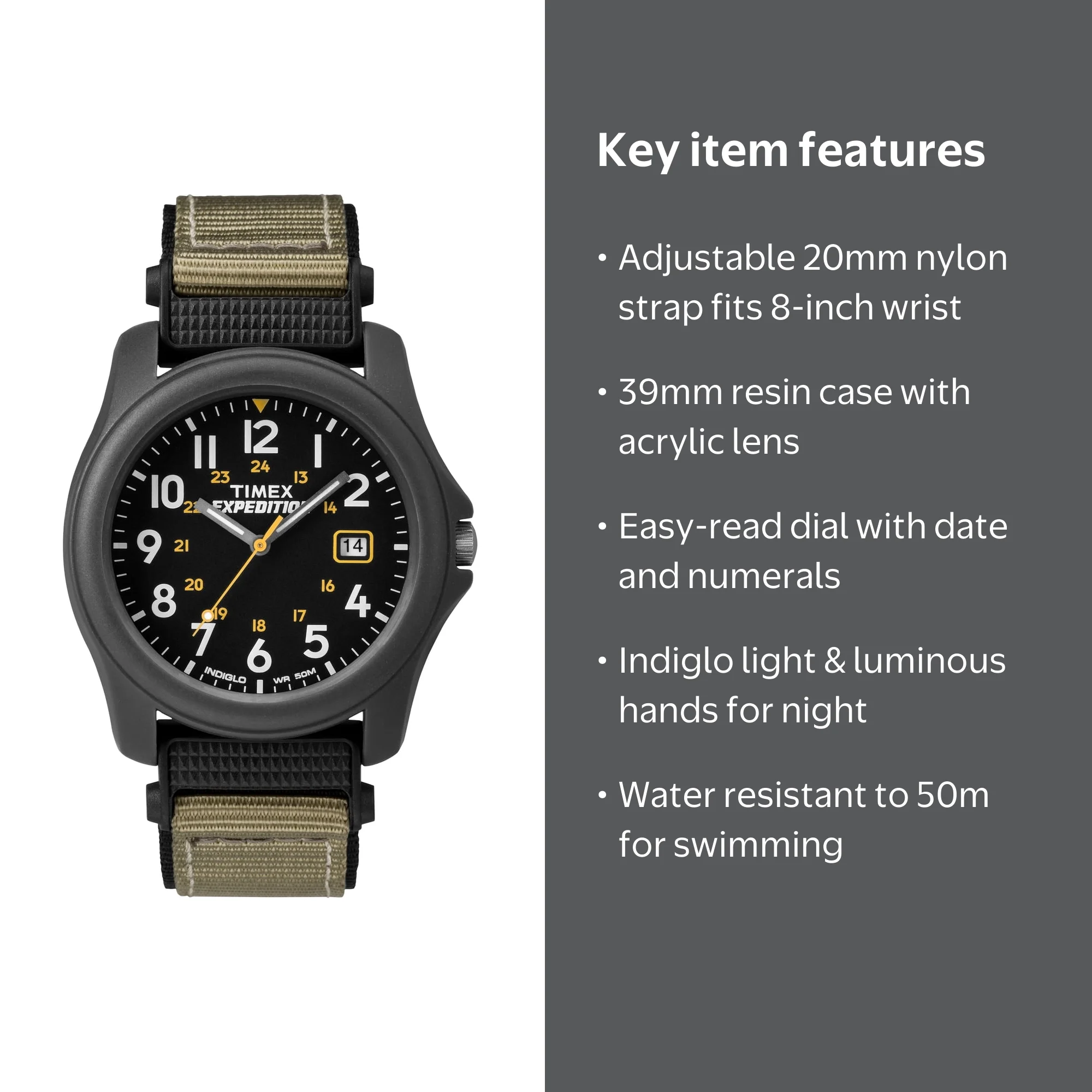 Timex Men's Expedition Camper Outdoor Watch, 39mm, Gray/Black