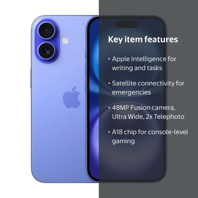 T-Mobile iPhone 16 128GB Ultramarine. Apple Intelligence
