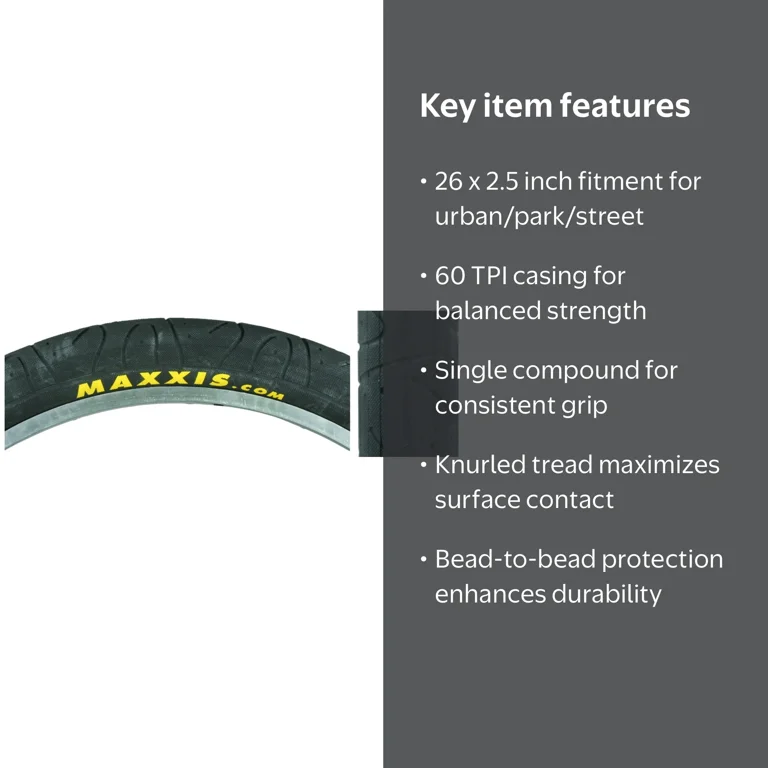 Maxxis Bike Tire, 26x2.5in 60 TPI Hookworm Single Ply for BMX