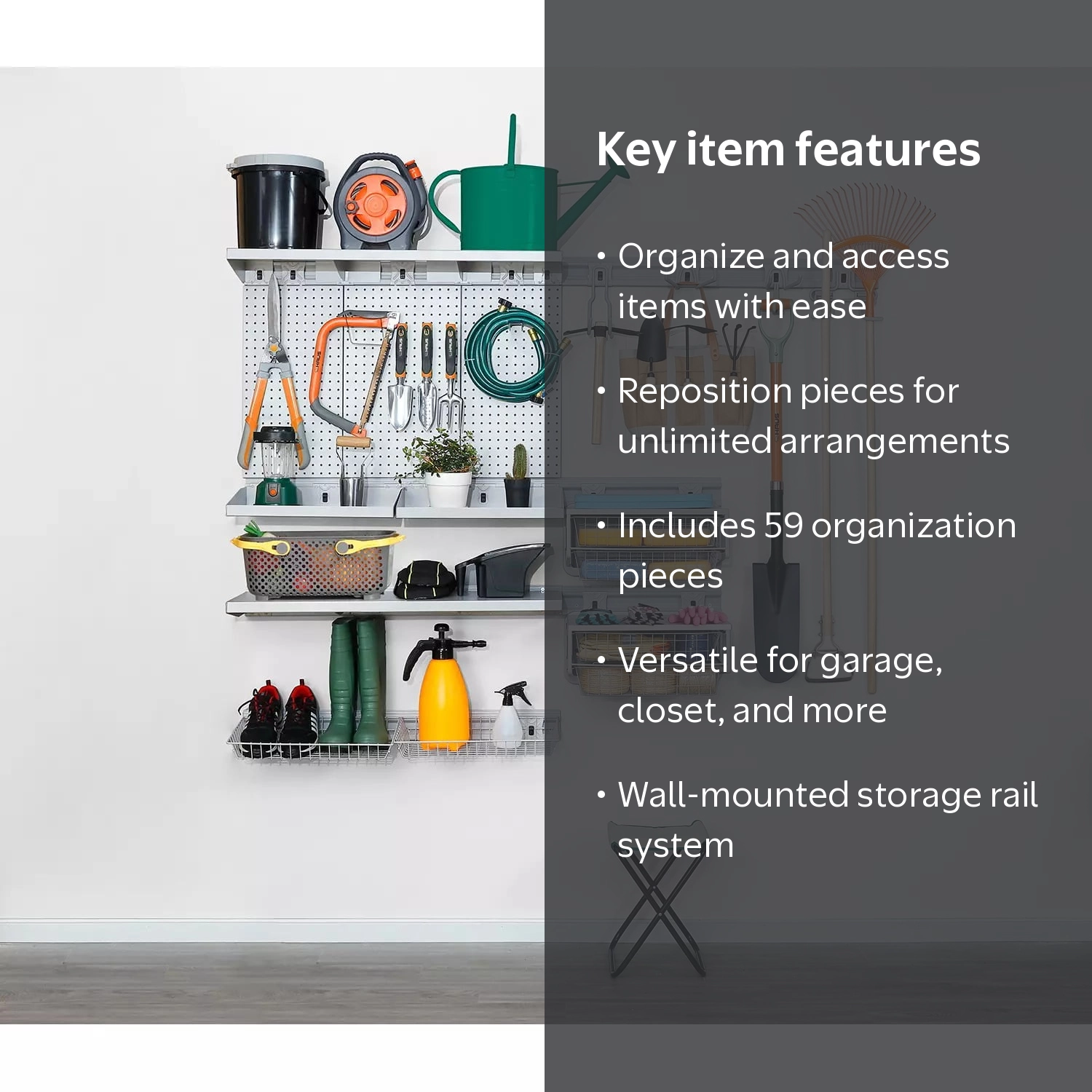 Haus Quick-Release Snap Rail Garage Organizer, 59-Piece Storage
