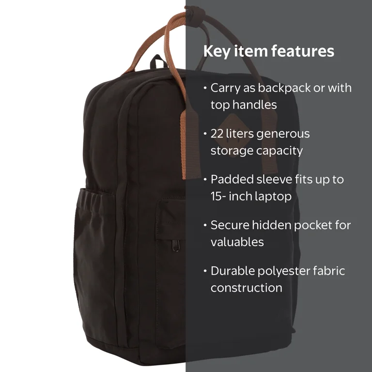 Ozark Trail Backpack Black Dual Carry 22L Day Pack Laptop