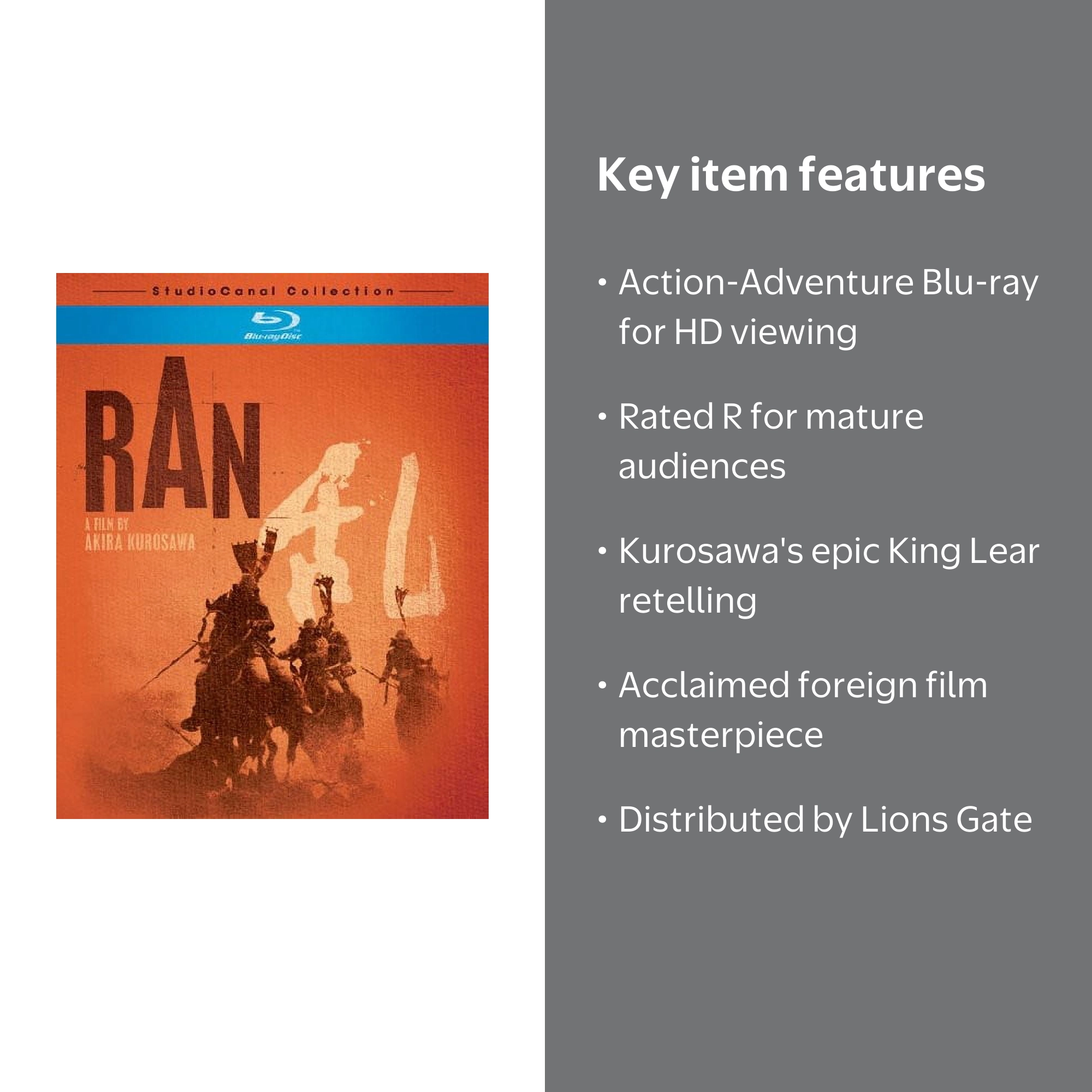 Lions Gate's Ran: King Lear Inspired Epic Adventure Movie (Blu-ray