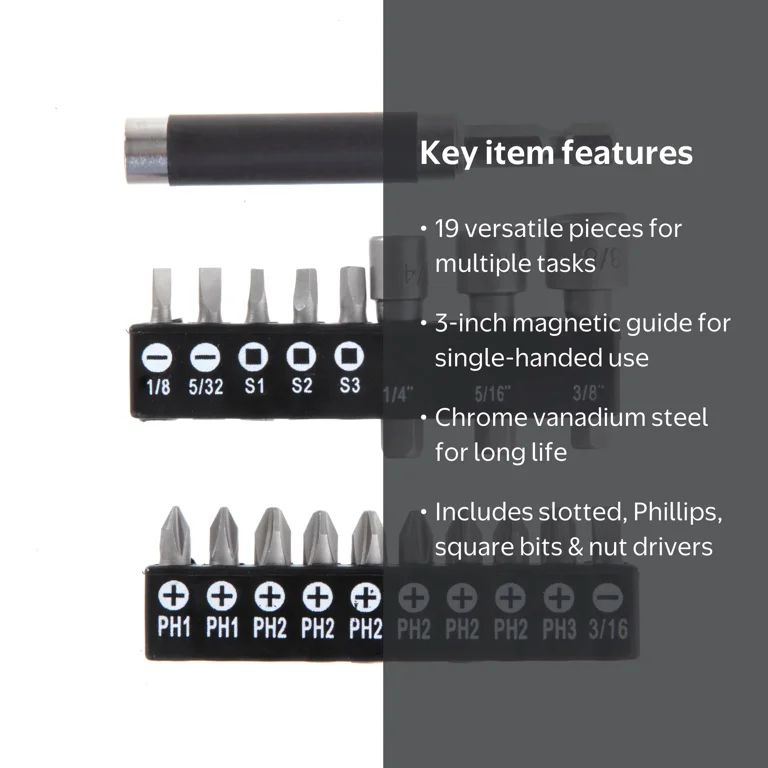 Hyper Tough 19-Piece Magnetic Screwdriver Bit Set with Steel Bits
