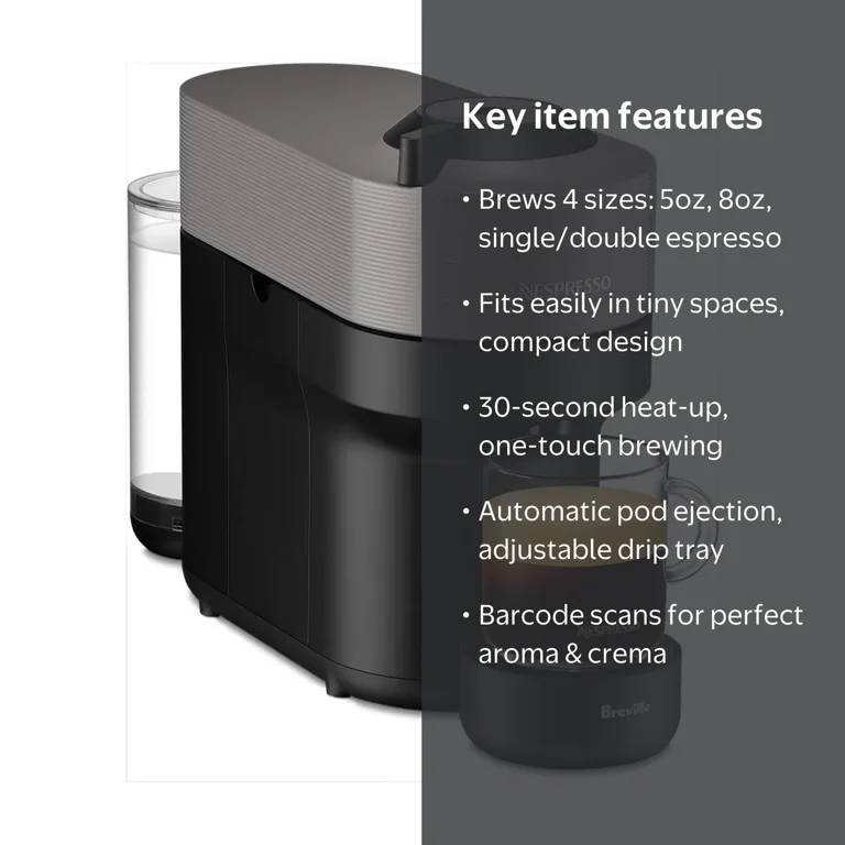 最終値下げ【米国輸入】Nespresso Breville本体+ポッドホルダー Breville Nespresso Vertuo Pop Small Coffee Machine with Pods, Dark