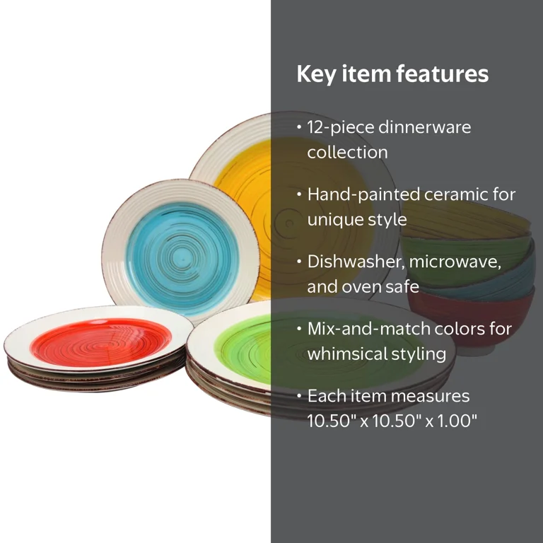 Gibson Home Confetti Band 12 Piece Mix & Match Dinnerware Set