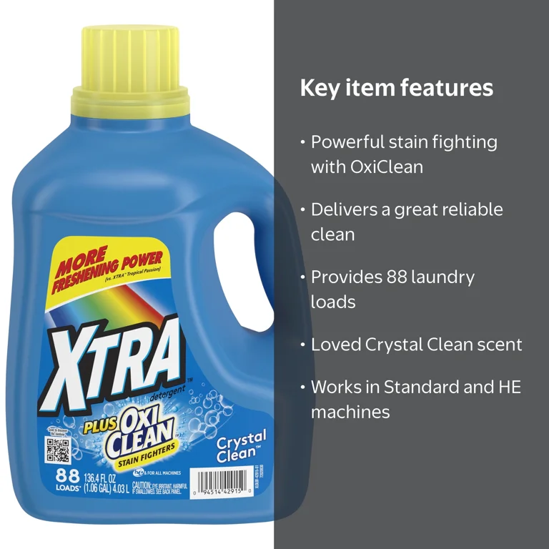 Xtra, Liquid Laundry Detergent, 136.4 Fl oz, OxiClean, 88 Loads
