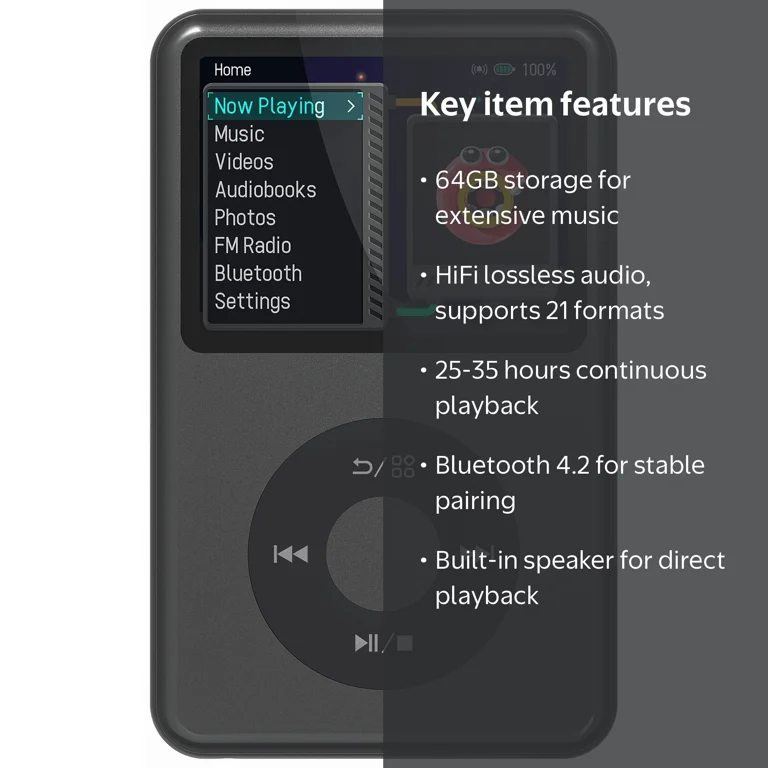 innioasis, Mp3 Player, 64GB Bluetooth, Portable HiFi Sound