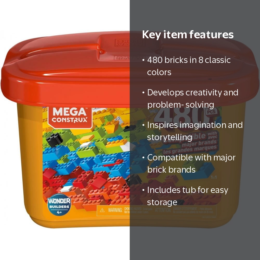 Mega Construx Core Tub, 480 Multi-Colored Building Bricks for