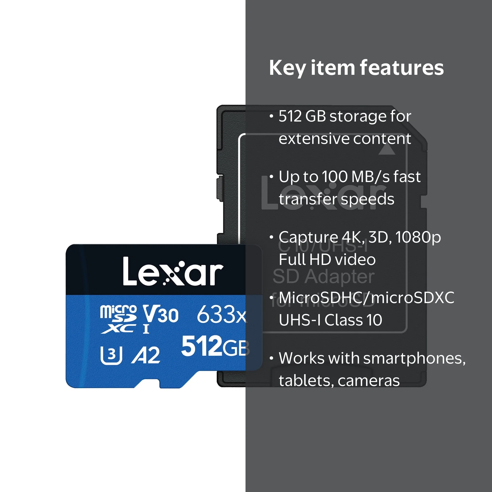 並行輸入品 マイクロSDXCカード 633x 512GB Lexar, MicroSDHC Card, 512GB, UHS-I High Performance 633x