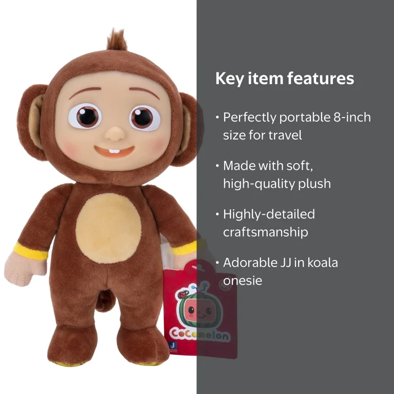 CoComelon, Little Plush JJ Doll, 8 inch, Brown in Monkey Onesie
