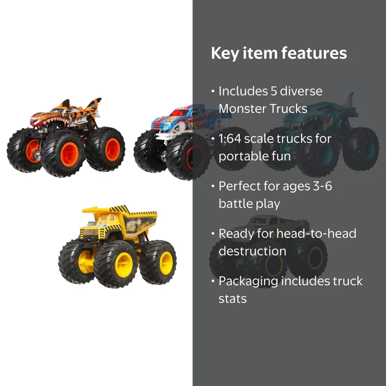 Hot Wheels Monster Trucks Crash Crew, 5-Pack of 1:64 Scale Toy