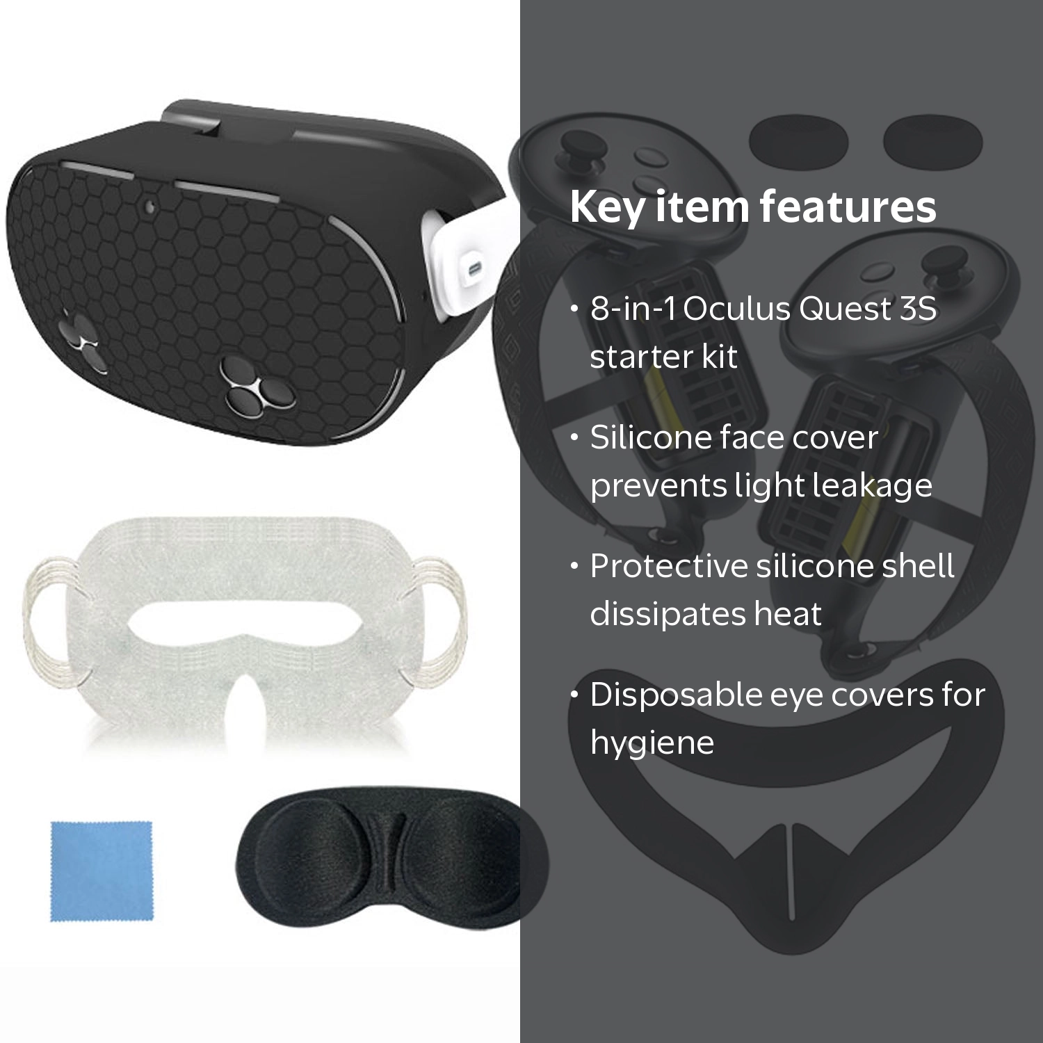  Quest 3S BOBOVR&AMVR フェイスカバーセット Prociv Silicone Cover for Meta Quest 3S, VR Protective Case Set