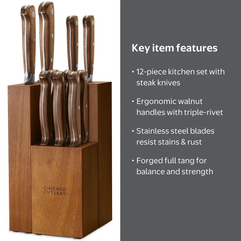 Chicago Cutlery, Racine 12-Piece Kitchen Knife Set, Walnut Handles