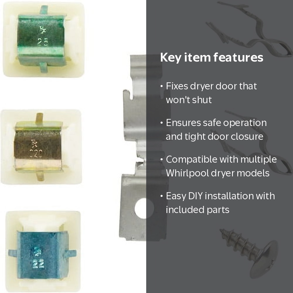 Whirlpool, Door Latch Kit, 279570, Silver, Replacement for Dryer