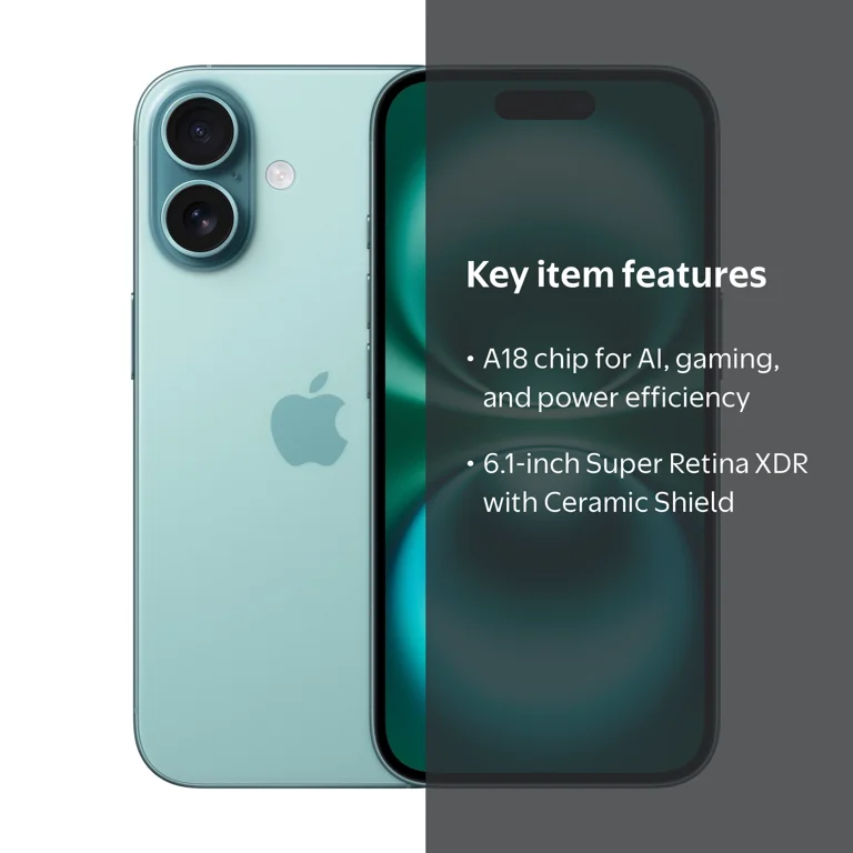 Apple iPhone 16 256GB ティール AT&T iPhone 16 256GB Teal. Apple Intelligence. - Walmart.com