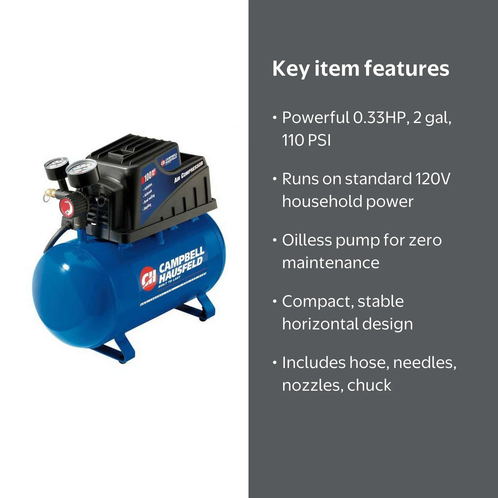 Campbell Hausfeld FP209000AV Oilless Blue 0.33HP 120V 110 PSI 1