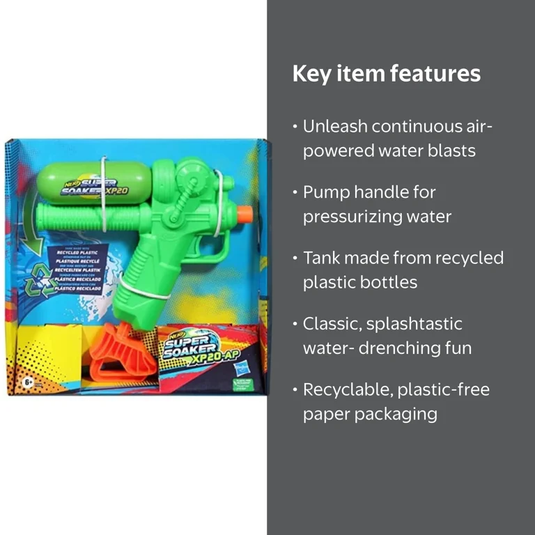 Hasbro, NERF Super Soaker XP20-AP Water Blaster, Recycled Plastic
