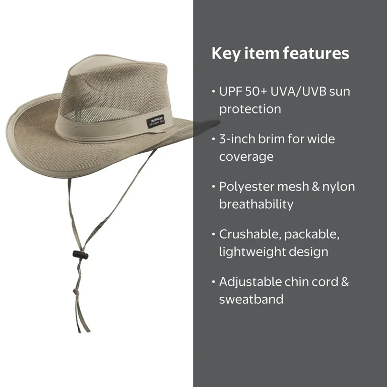 Panama Jack, Mesh Crown Safari Sun Hat, Large, UPF 50+ Sun