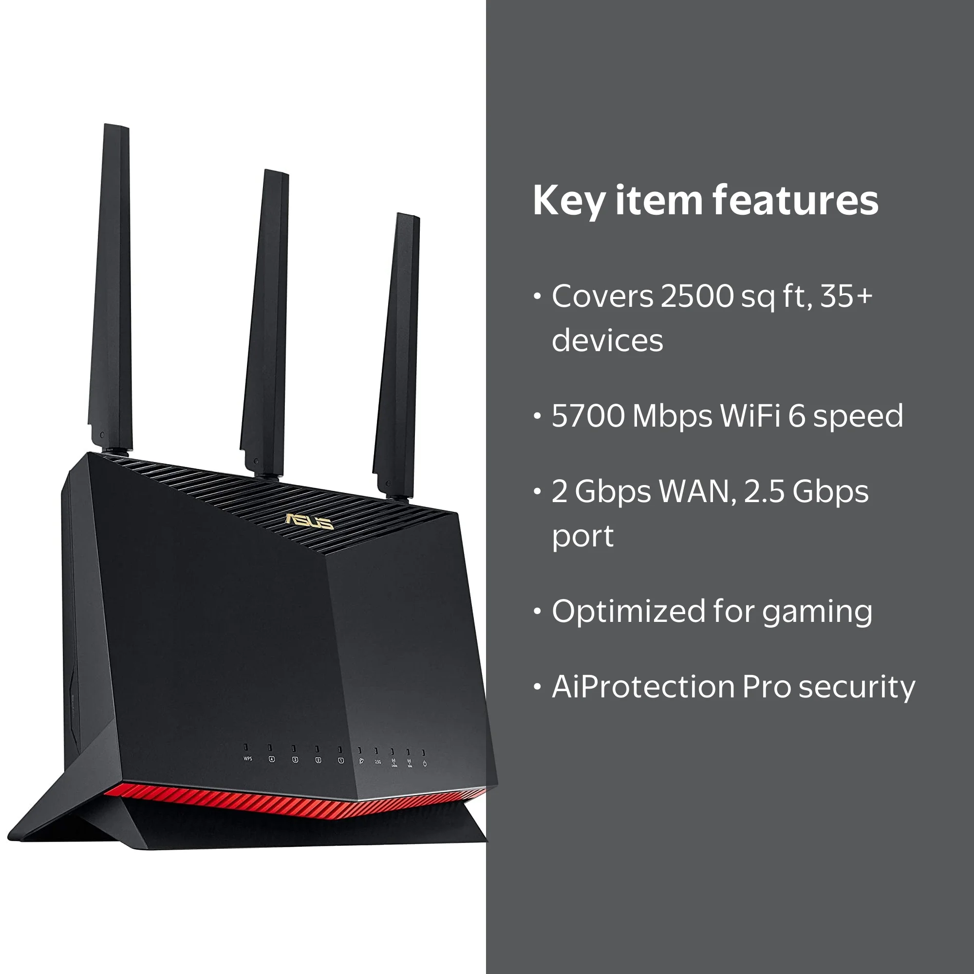 ASUS RT-AX86U AX5700 Dual Band WiFi 6 Gaming Router, 802.11ax