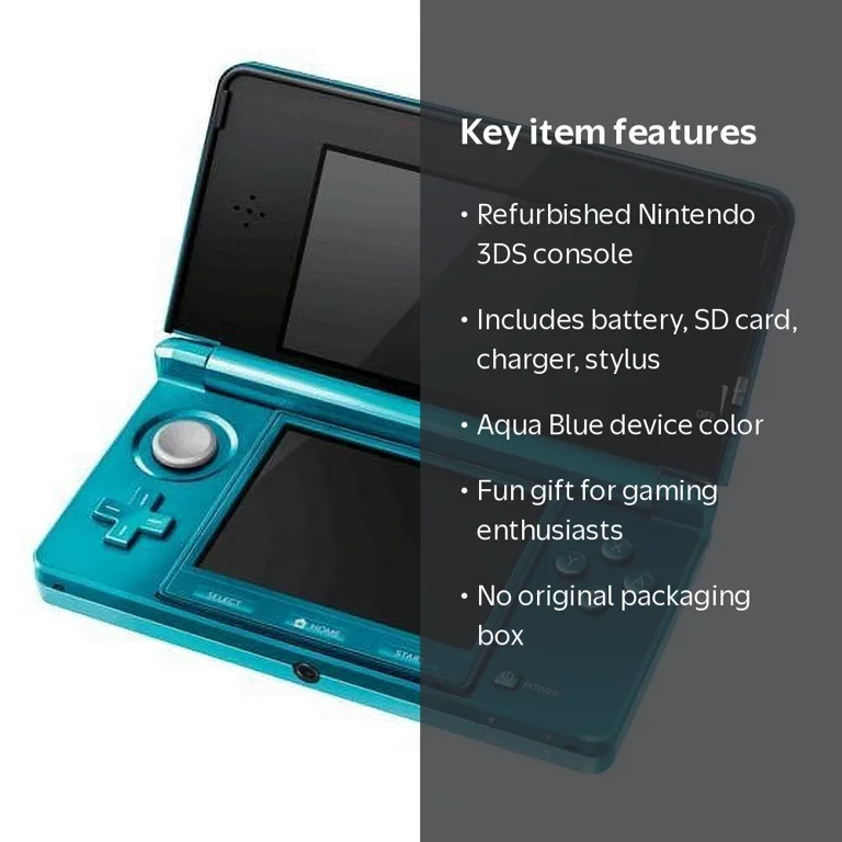 Free Shipping! Nintendo Refurbished Aqua Blue 3DS with Battery, SD