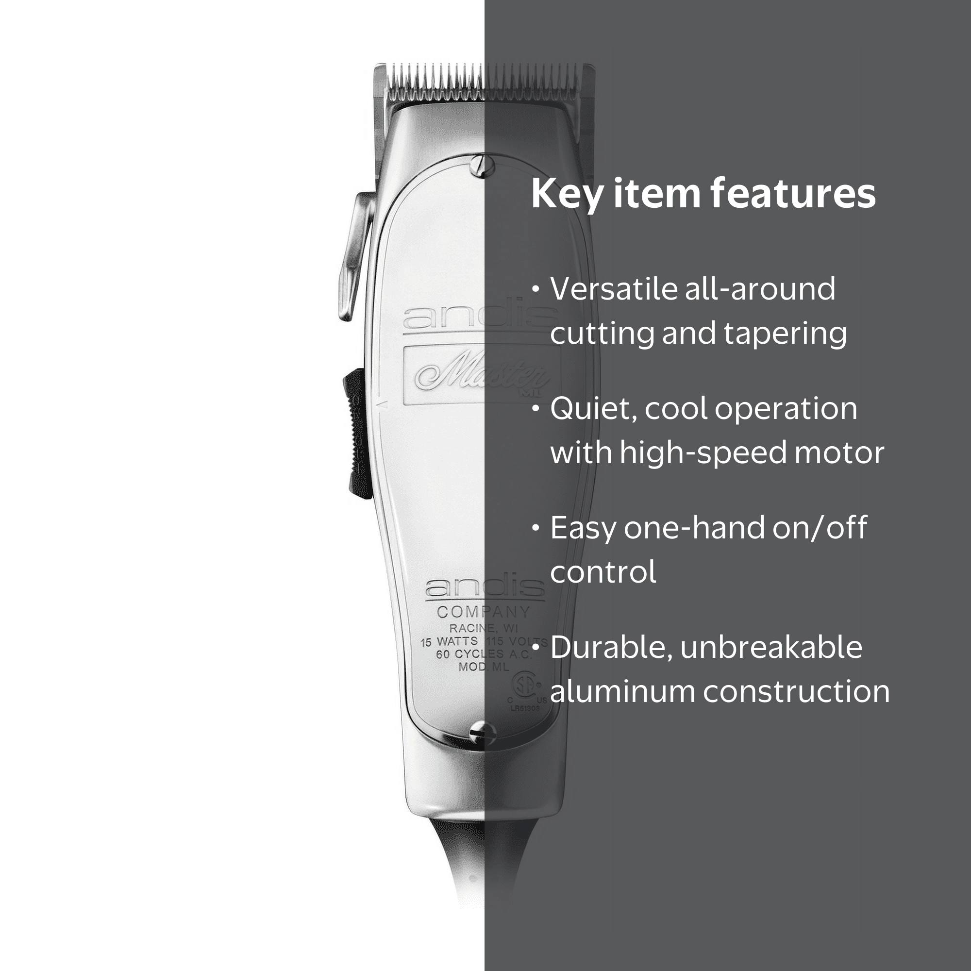 Andis Master Professional Hair Clipper, 01557 Adjustable Blade