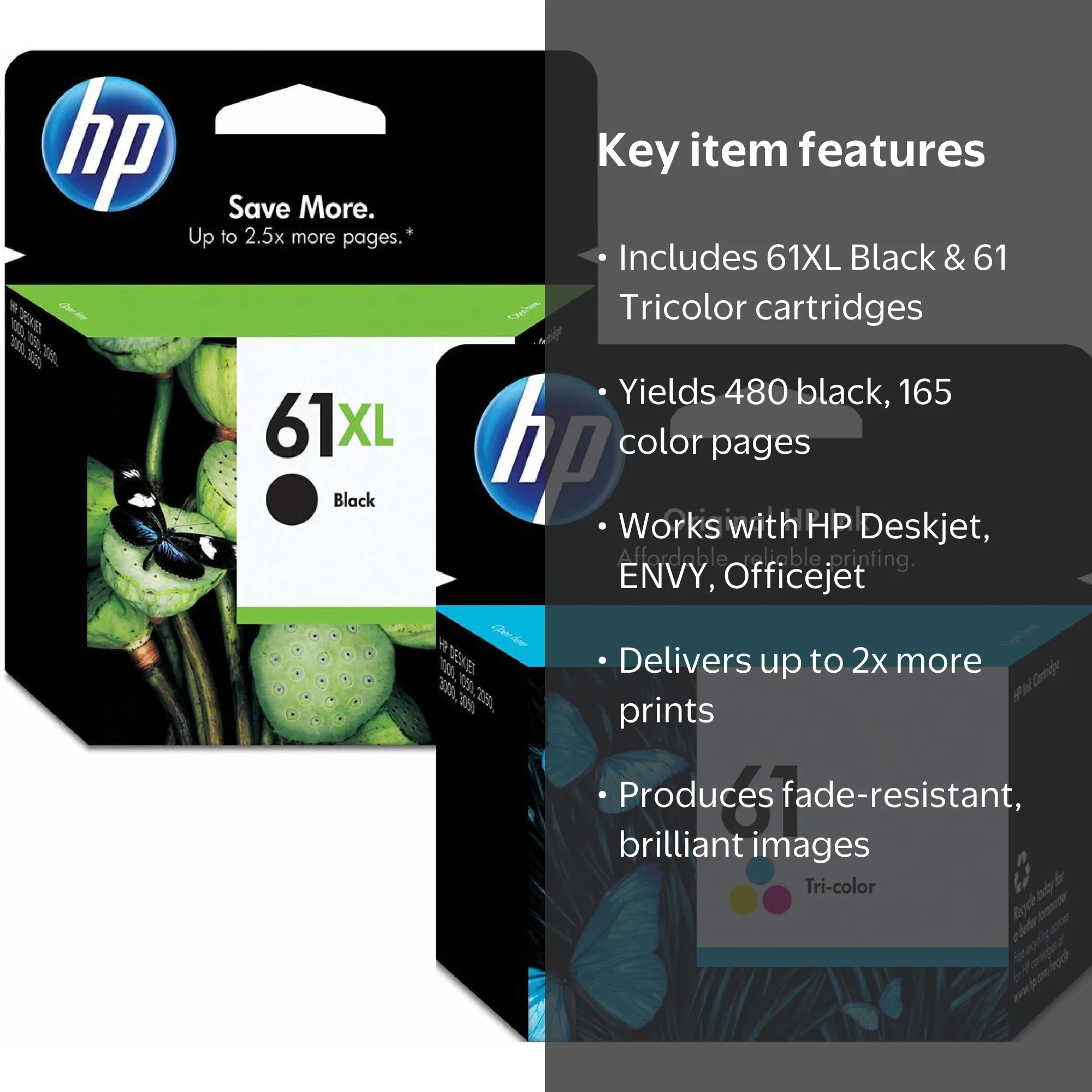 HP Original 61XL Black and 61 color (Standard) Ink Cartridge