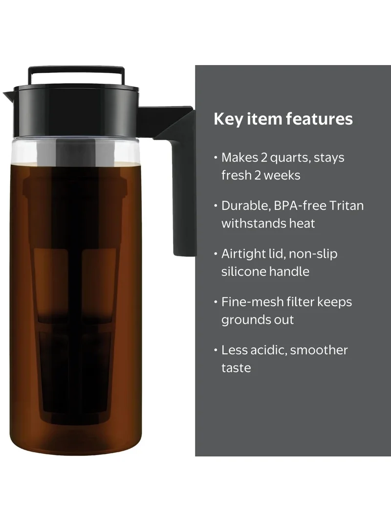 Takeya, Cold Brew Coffee Maker, 2 Quart, Airtight Black Lid