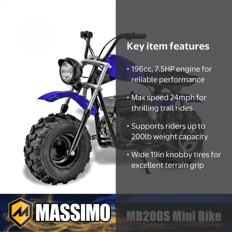 Massimo 196cc 7.5HP 4 Stroke Mini Dirt Bike, Gas Powered, Off Road