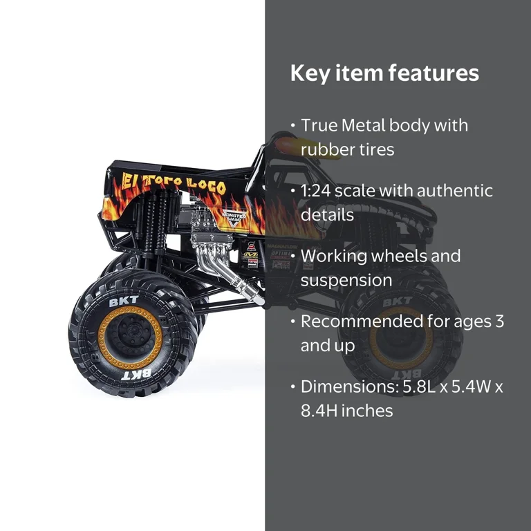 Monster Jam True Metal El Toro Loco Monster Truck Toy, 1:24 scale