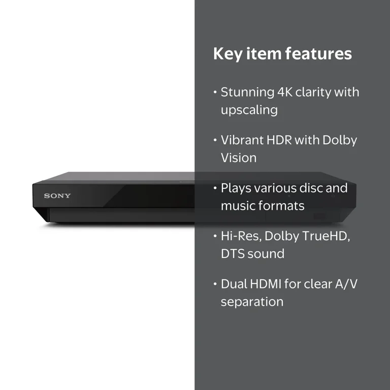 Sony, 4K Ultra HD Blu-ray Player, UBP-X700K, HDR10, Dolby Vision
