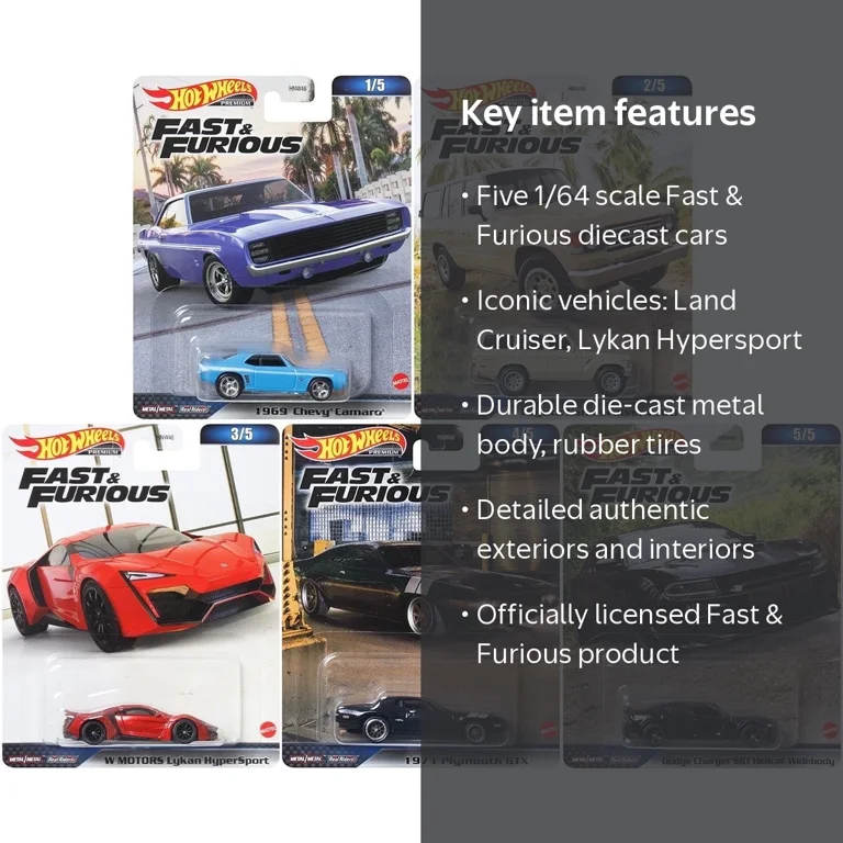 Hot Wheels, Fast Furious Premium B Set of 5, 1/64 diecast cars