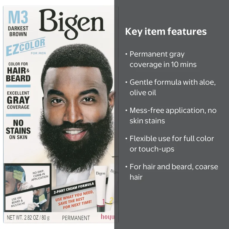 Bigen EZColor Men's Hair and Beard Dye, Darkest Brown, Permanent