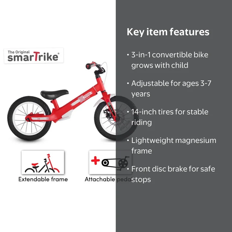 smarTrike Xtend 3-in-1 Convertible Kids Bike, Balance to Pedal