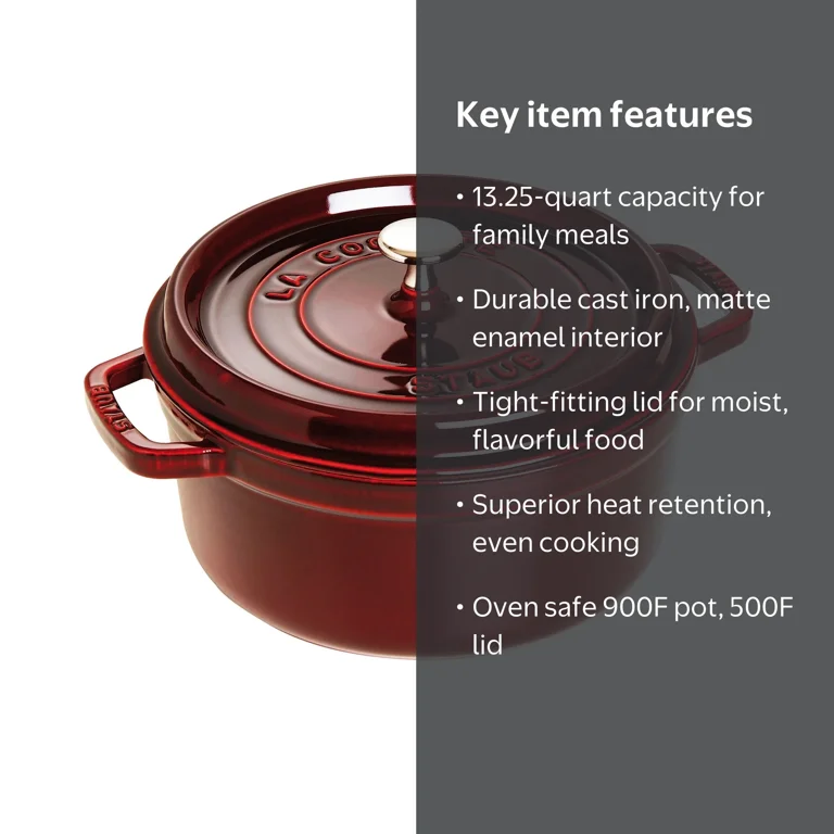 Staub Cast Iron 13.25-qt Round Cocotte - Grenadine - Walmart.com