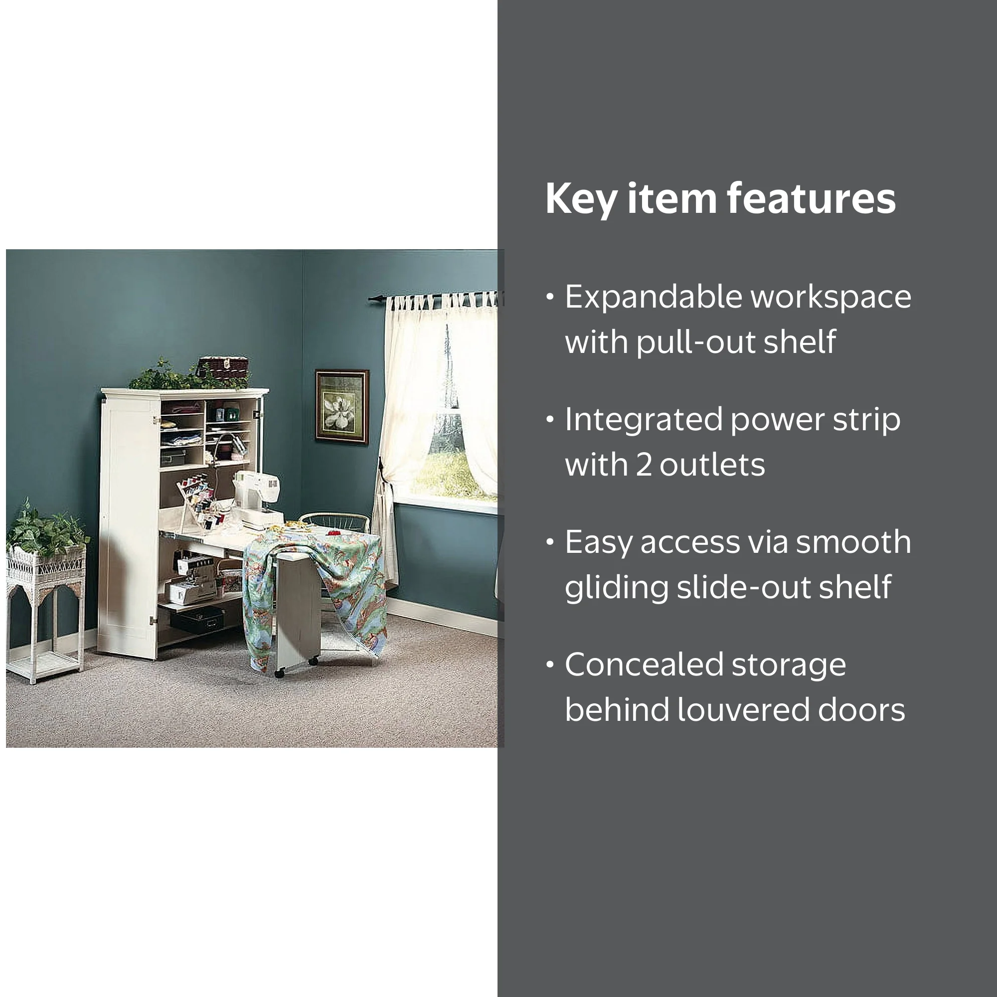 Free Shipping! Sauder Harbor View Craft Armoire, Antiqued White, 6
