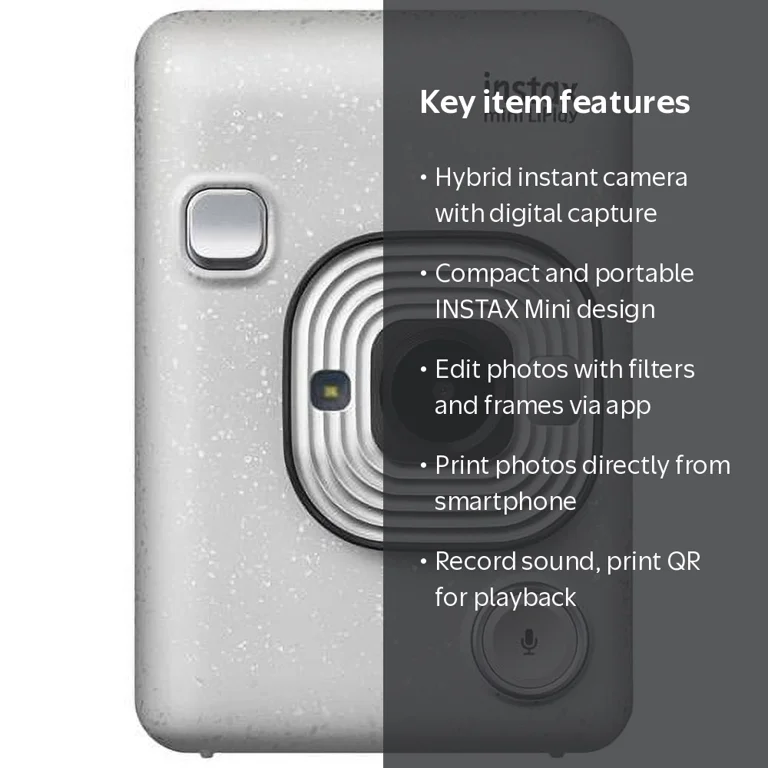 Fujifilm Instax Mini Liplay Hybrid Camera, Stone White - Walmart.com